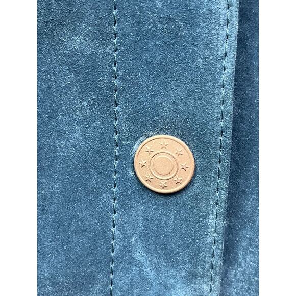 Cervelle Vintage Leather Coat Womens Plus 1X blue button front jacket pockets - Picture 2 of 7